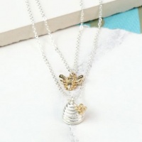 Silver Plated Layered Honey Bee and Beehive Necklace by Peace of Mind